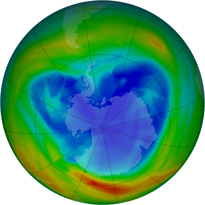 Antarctic ozone map for 19 August 2007
